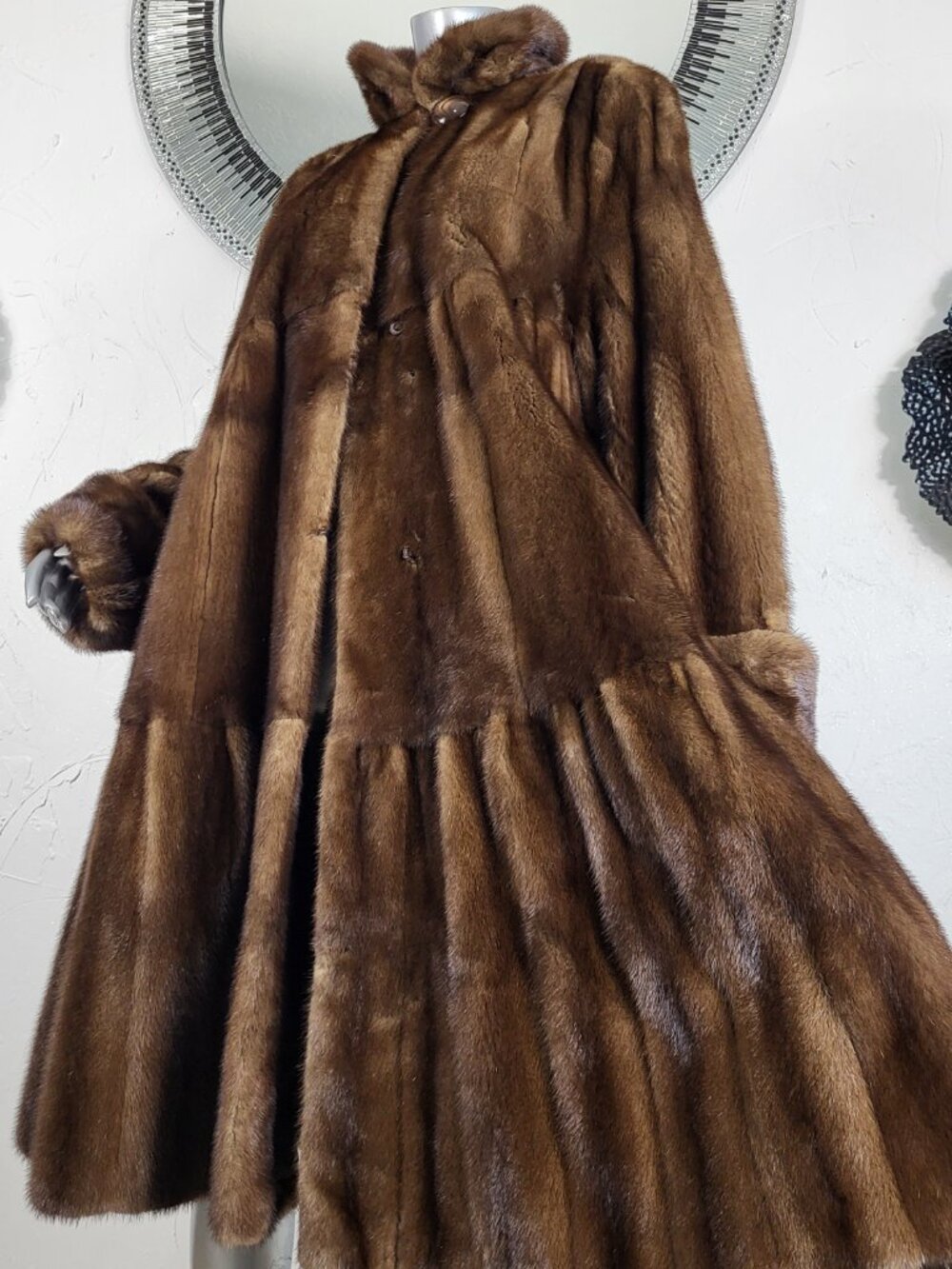 HBA~XL~VINTAGE MAHOGANY BROWN SABLE GENUINE REAL FULL LENGTH MINK FUR COAT